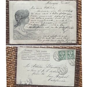 1903 Antique Vintage Italian American Postcard w/ Handwritten Note & old stamps
